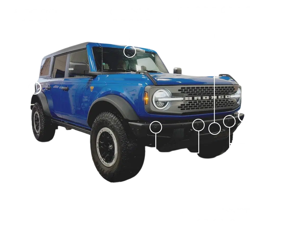 ADAS windshield with labeled sensor locations